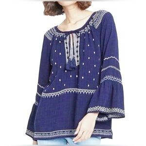 KNOX ROSE | Boho Style Embroidered Gypsy Flutter Sleeved Peasant Blouse